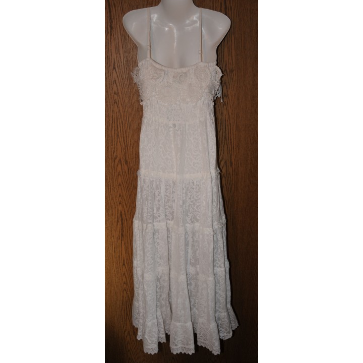 Kleid, Trägerkleid, lang, weiß uni, Spitzen, One Size