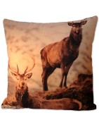 Kissen, Samtkissen, Hirsch, creme/braun