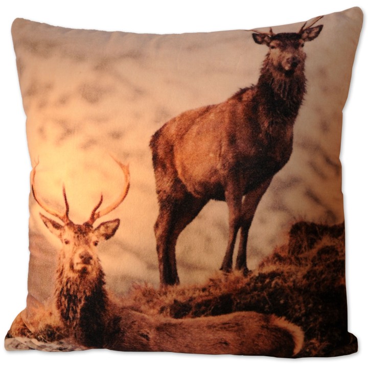 Kissen, Samtkissen, Hirsch, creme/braun Kissen, Samtkissen, Hirsch, creme/braun