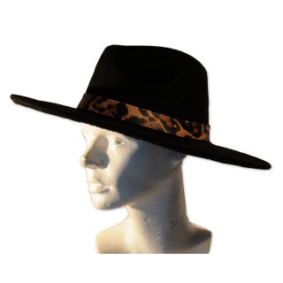 Hut, schwarz, klassisch, Hutband Leoprint, One Size