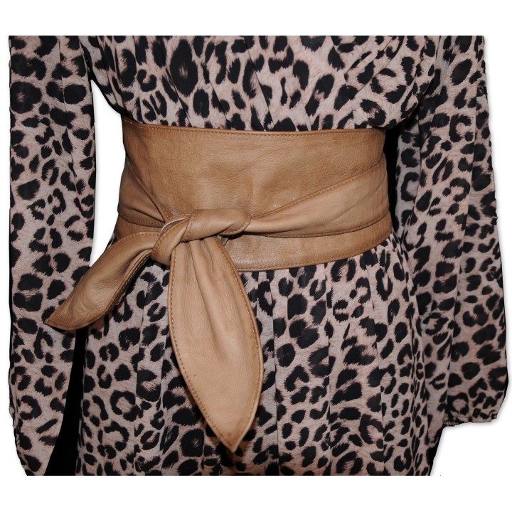 Bindegürtel, taupe, echt Leder, One Size