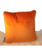 Kissen, Samt, gold/orange uni, 45 x 45 cm, paspeliert
