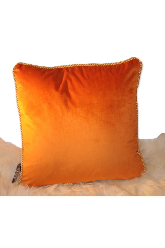 Kissen, Samt, gold/orange uni, 45 x 45 cm, paspeliert