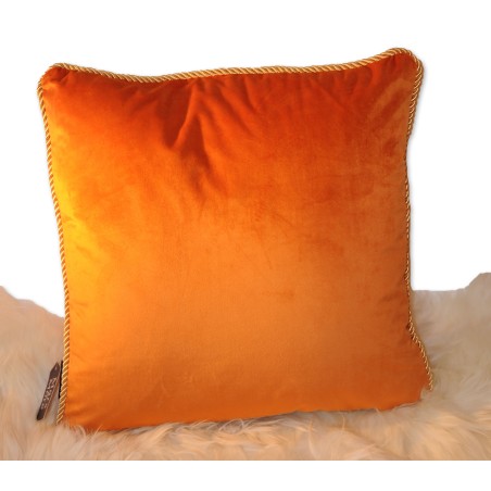 Kissen, Samt, gold/orange uni, 45 x 45 cm, paspeliert