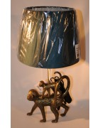 Stehlampe, Affen, gold, Metall, Textilschirm petrol