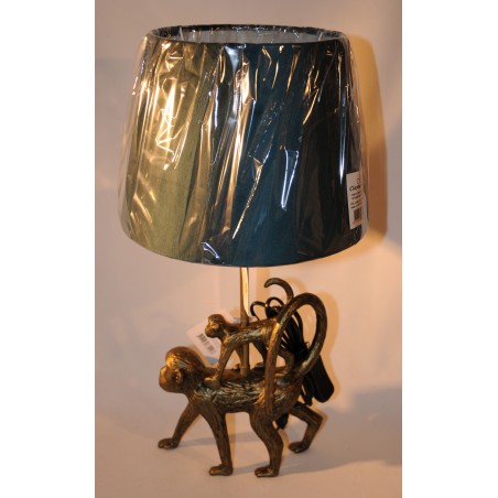 Stehlampe, Affen, gold, Metall, Textilschirm petrol