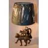 Stehlampe, Affen, gold, Metall, Textilschirm petrol