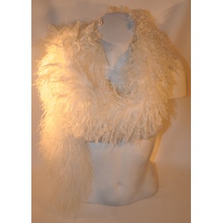 Schal, Tibet-Lamm, gelockt, echt Fell, creme