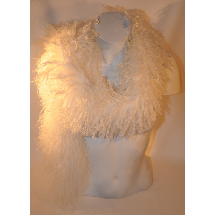 Schal, Tibet-Lamm, gelockt, echt Fell, creme