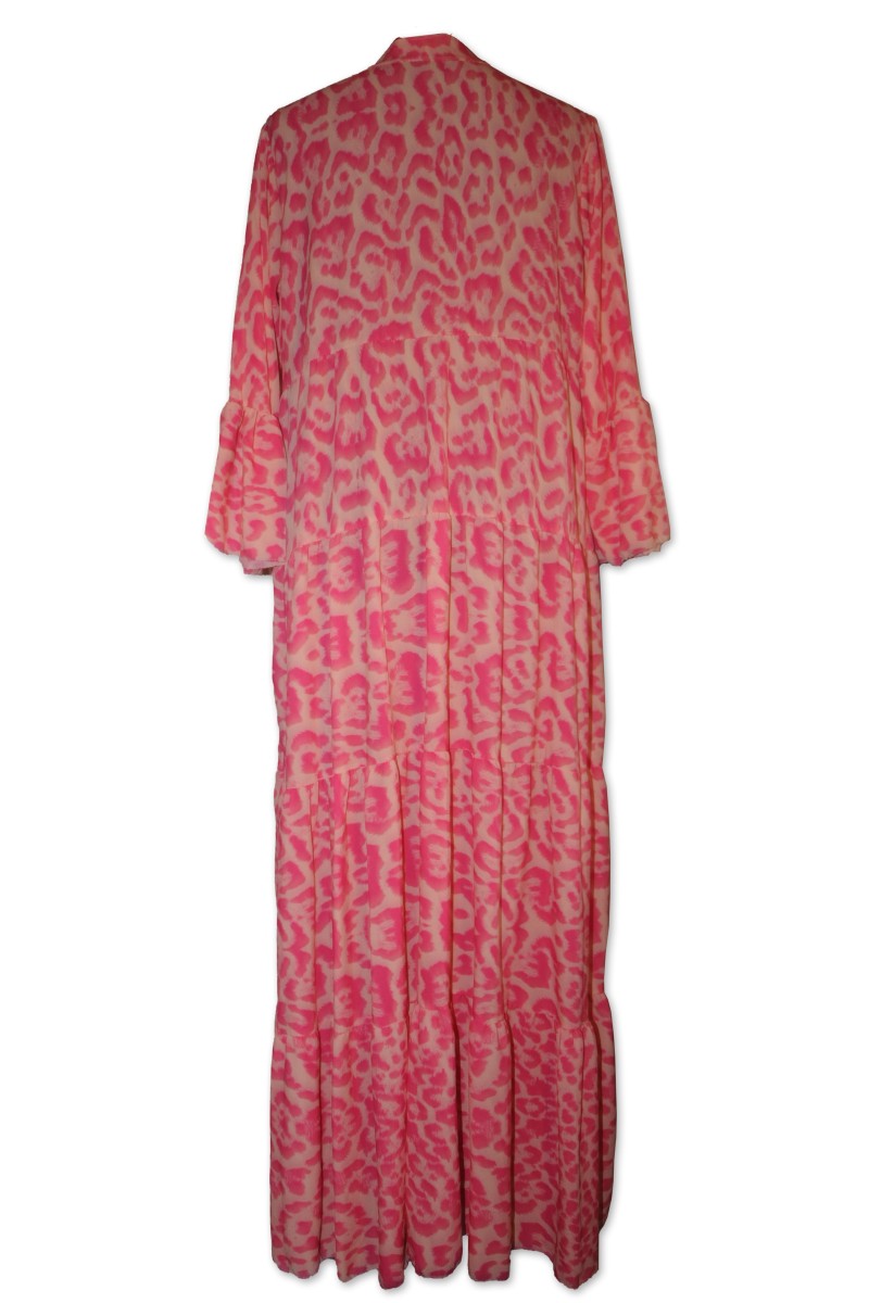 Kleid, lang, Animalprint, Farbe: pink/creme, One Size