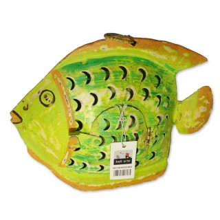 Windlicht, Fisch, Metall, grün/orange lackiert