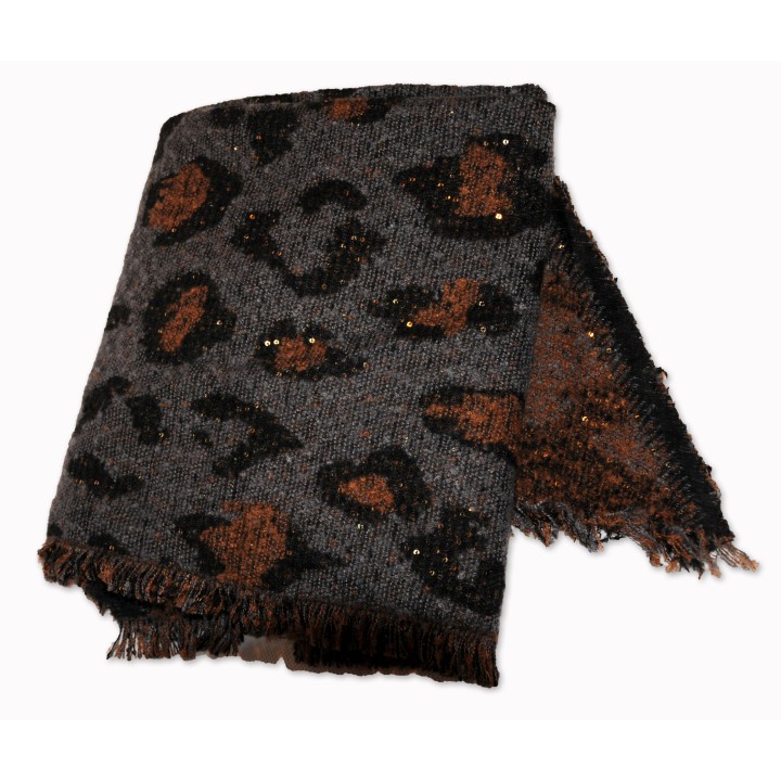 Schal, Leoprint, grau/schwarz/rost