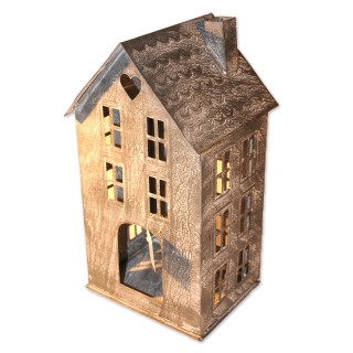 Haus, Windlicht, weiß/Zink, Metall