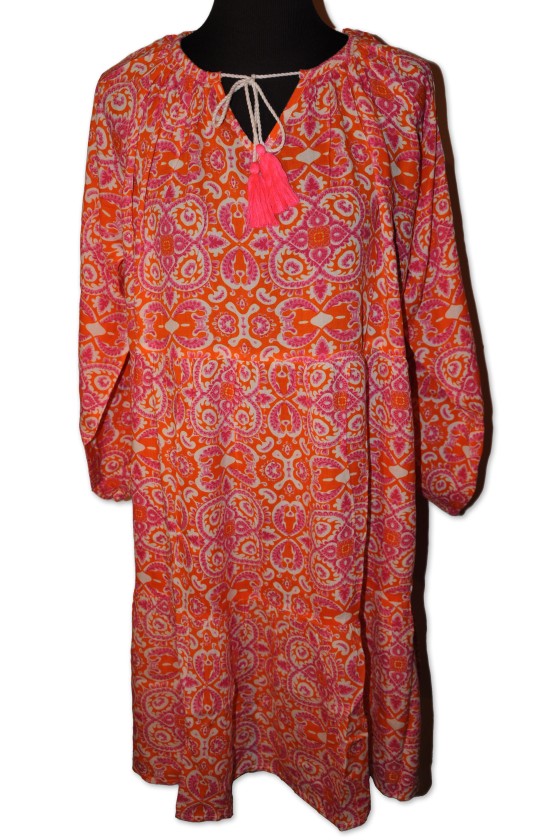 Kleid, orange/pink/weiß gemustert, "Sienna"