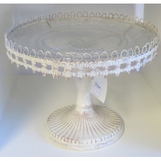 Tortenplatte, Metall creme, Glasplatte