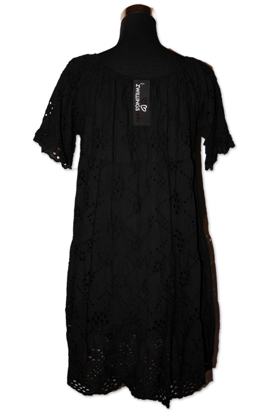 Kleid, kurz, schwarz, Lochstickerei, One Size
