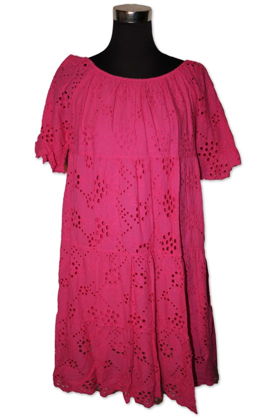 Kleid, kurz, pink, Lochstickerei, One Size