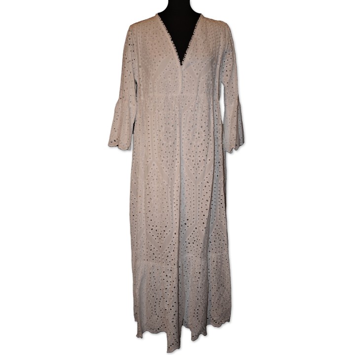 Kleid, Maxikleid, lang, weiß, Lochstickerei, One Size