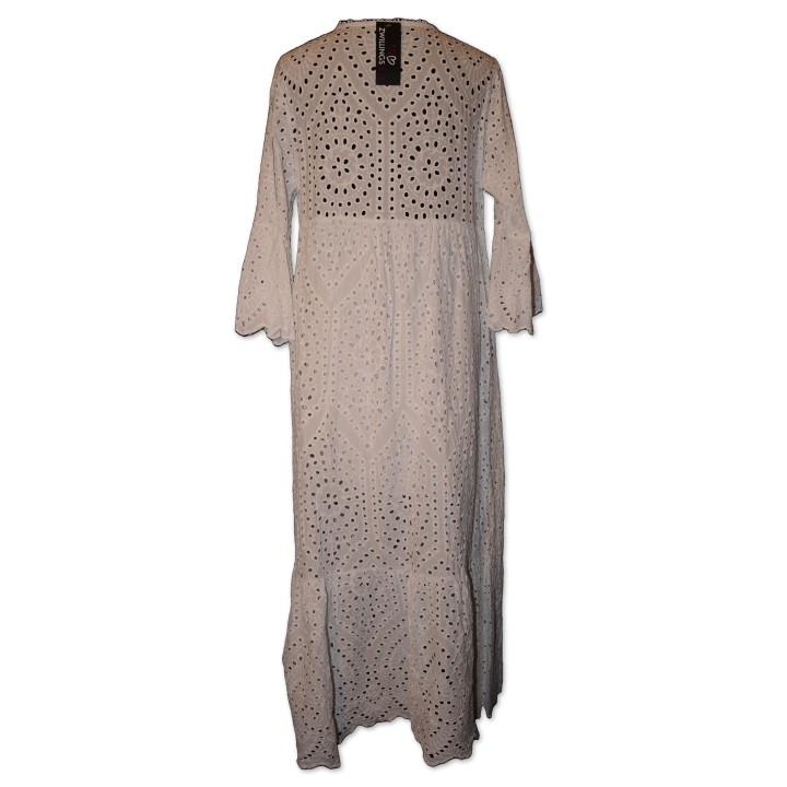 Kleid, Maxikleid, lang, weiß, Lochstickerei, One Size