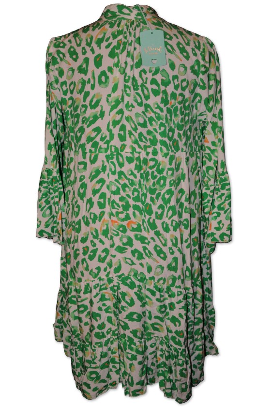 Kleid, kurz, weiß/grün/orange Leoprint, One Size