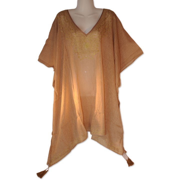 Tunika, beige uni, Goldstickerei, One Size