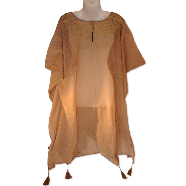 Tunika, beige uni, Goldstickerei, One Size