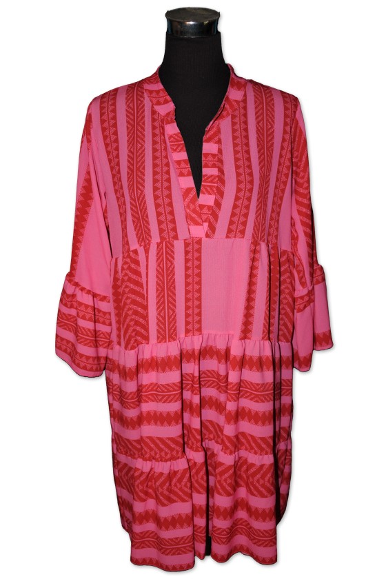 Kleid, Kurzkleid, Kofferkleid, One Size, pink/rot gemustert