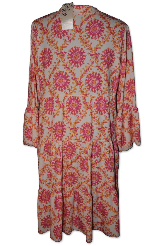 Kleid, Kurzkleid, Kofferkleid, One Size, vanille/pink/orange gemustert