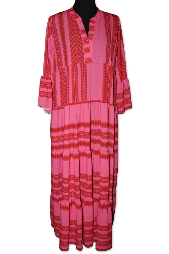 Kleid, Maxikleid, Kofferkleid, One Size, pink/rot gemustert