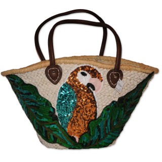 Korbtasche, Strandtasche, Badetasche "Peakock", Pailettenbestickt