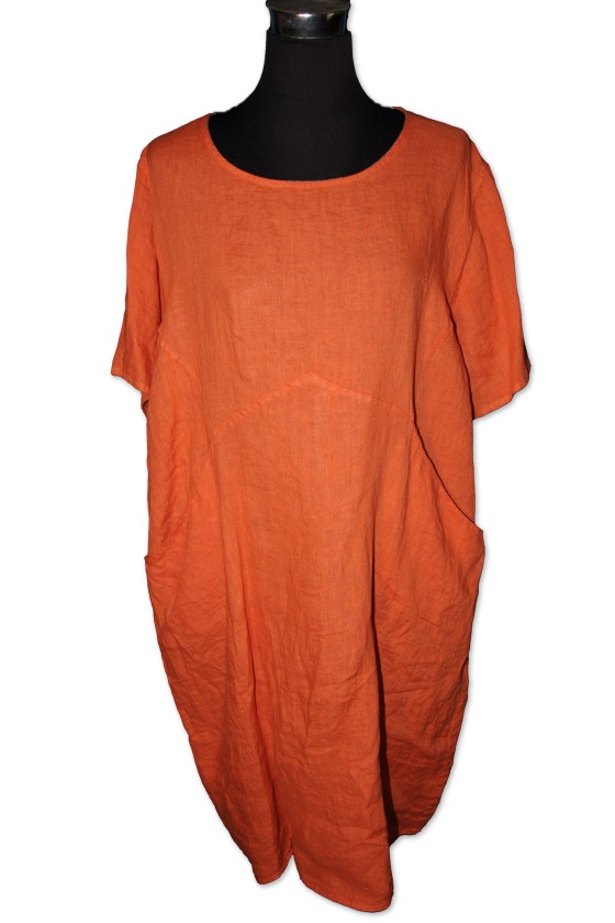 Kleid, Leinenkleid, bequeme Größe, orange