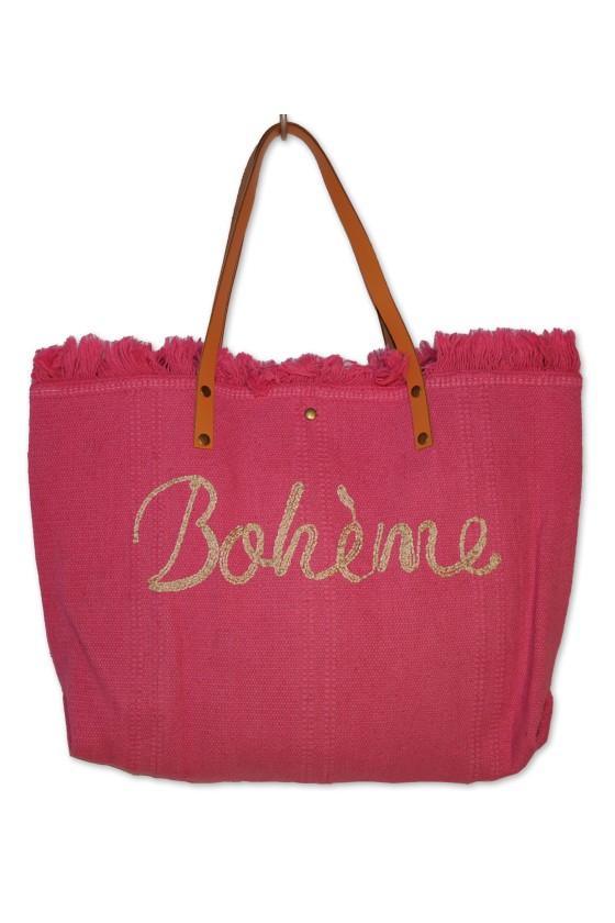 Strandtasche, Badetasche, Stofftasche, pink uni mit Schriftzug "Boheme"