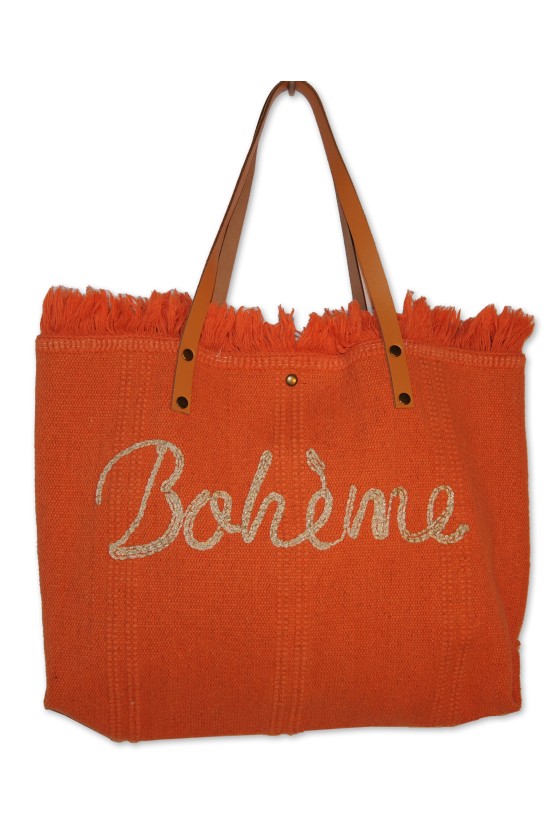 Strandtasche, Badetasche, Stofftasche, orange uni mit Schriftzug "Boheme"