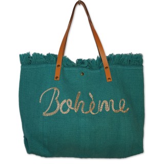 Strandtasche, Badetasche, Stofftasche, türkis uni mit Schriftzug "Boheme"