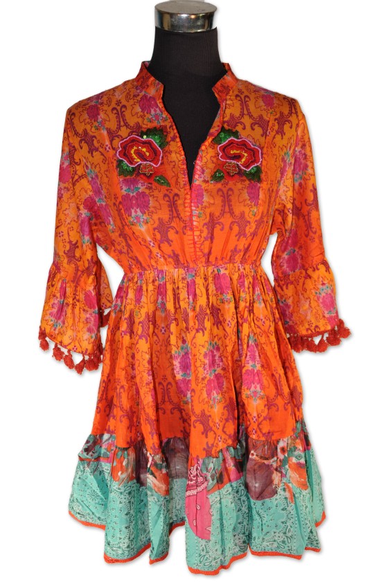 Tunika, Kleid, Kurzkleid, Minikleid, multicolor orange, bestickt, Antica Sartoria