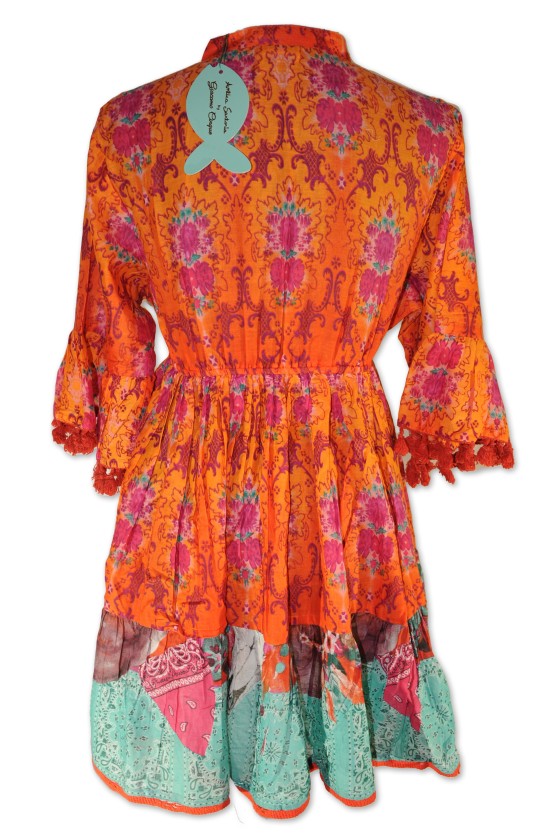 Tunika, Kleid, Kurzkleid, Minikleid, multicolor orange, bestickt, Antica Sartoria