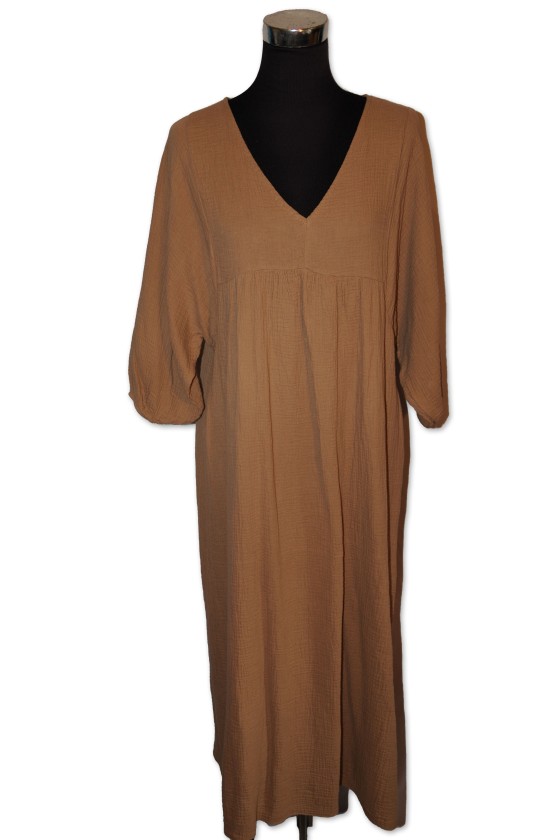 Kleid, Musslinkleid, hellbraun uni, 100% Baumwolle, One Size