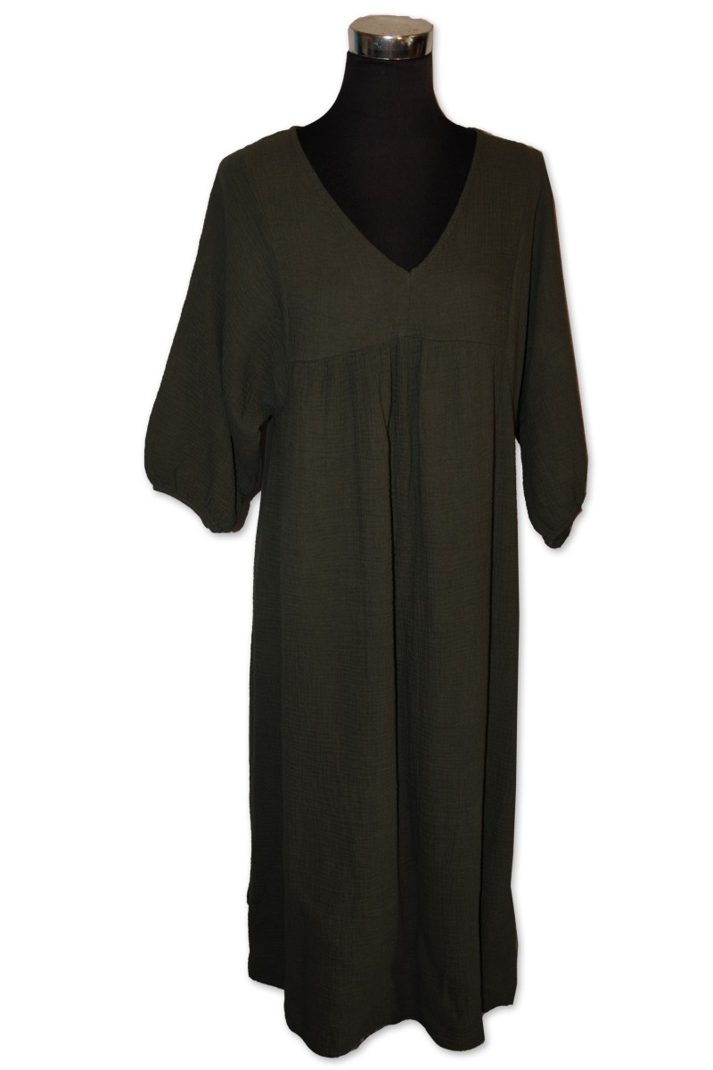 Kleid, Musslinkleid, Khaki uni, 100% Baumwolle, One Size