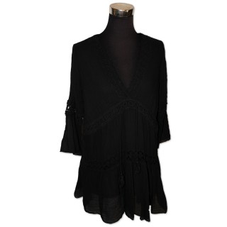 Tunika, Musslin-Tunika, schwarz uni, 100% Baumwolle, One Size