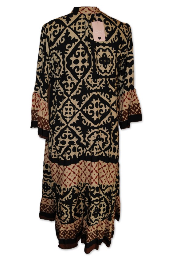 Kleid, Midikleid, beige/schwarz/braun/rost multicolor gemustert, One Size, 100% Viscose