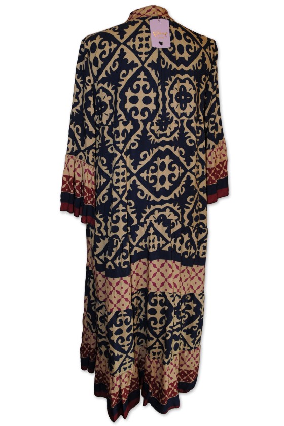 Kleid, Midikleid, dunkelblau/beige/rot/lila multicolor gemustert, One Size, 100% Viscose