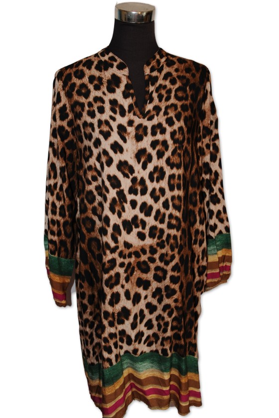 Kleid, Kurzkleid, braun/schwarz animalprint mit Bordüre multicolor, One Size, 100% Viscose