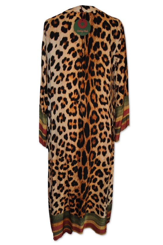 Kleid, Maxikleid, braun/schwarz animalprint mit Bordüre multicolor, One Size, 100% Viscose