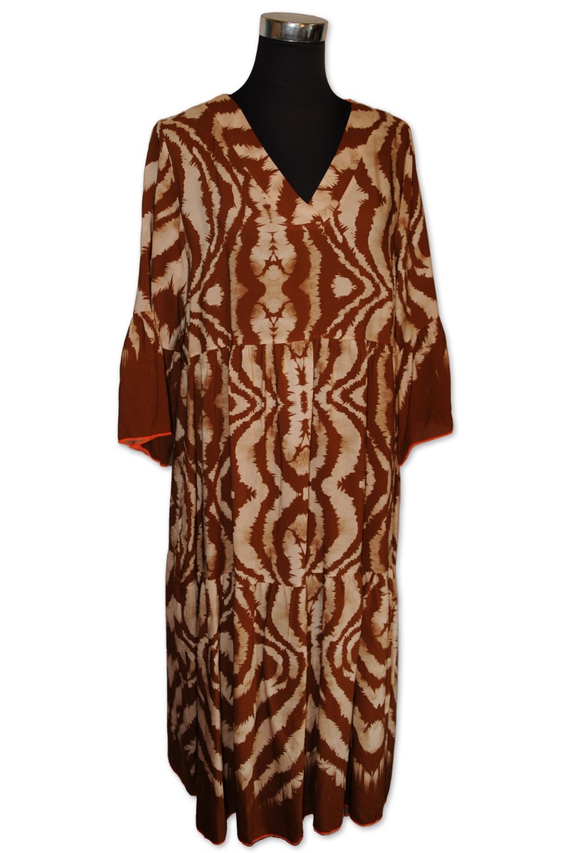 Kleid, Maxikleid, rost/beige animalprint, One Size, 100% Viscose