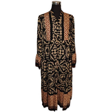 Kleid, Midikleid, camel/schwarz/rost/dunkelbraun gemustert, 100% Viscose, One Size