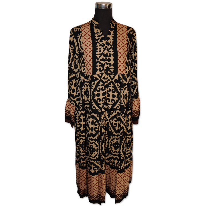 Kleid, Midikleid, camel/schwarz/rost/dunkelbraun gemustert, 100% Viscose, One Size