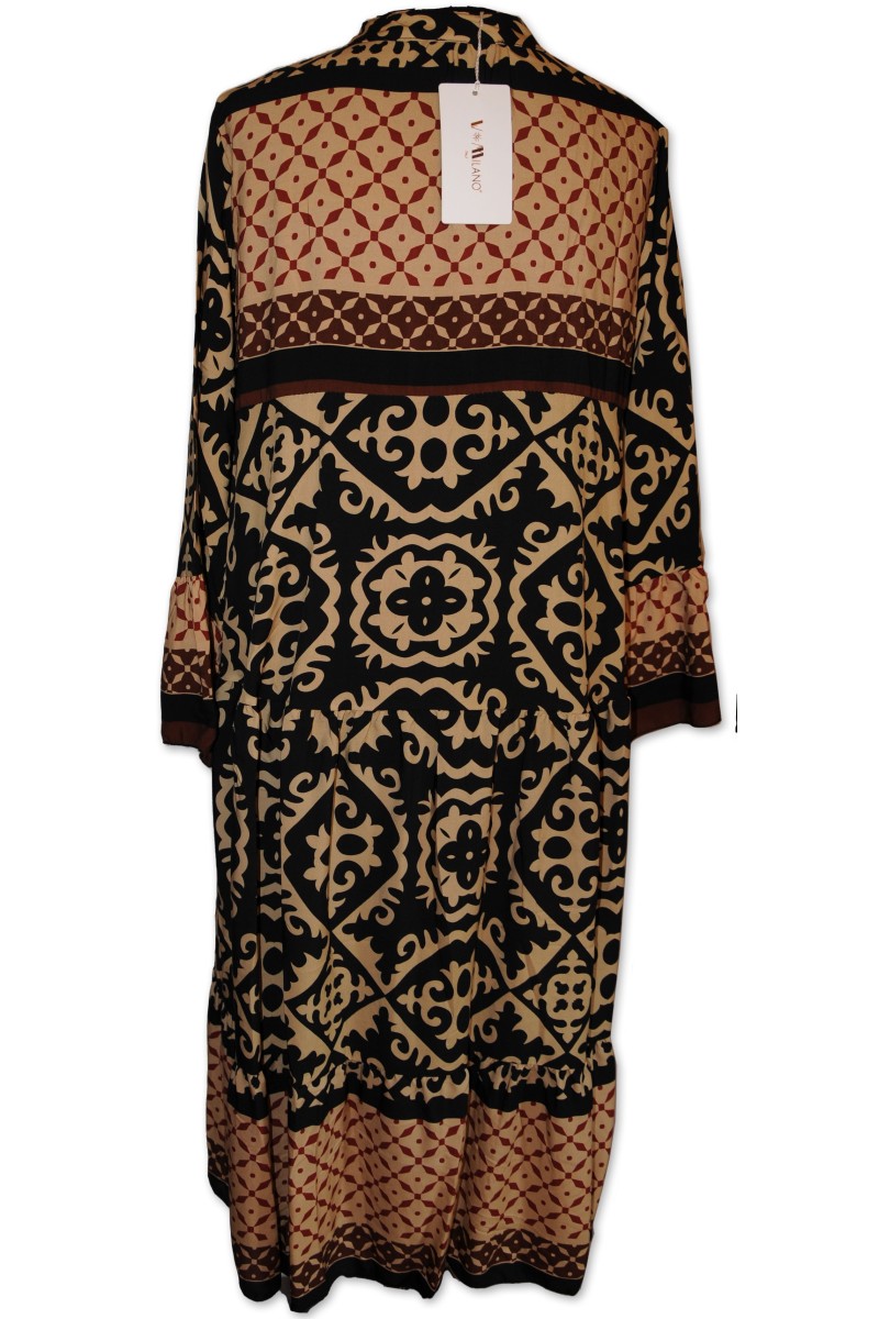 Kleid, Midikleid, camel/schwarz/rost/dunkelbraun gemustert, 100% Viscose, One Size