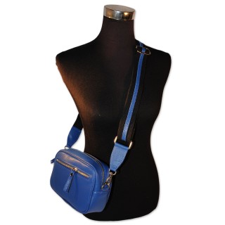 Ledertasche, Umhängetasche, echt Leder, royalblau, inkl. Textilgurt