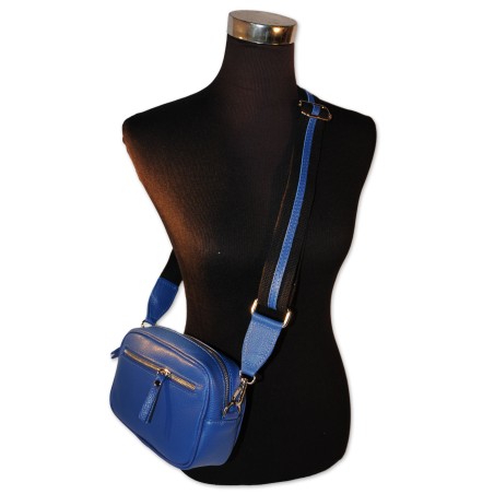 Ledertasche, Umhängetasche, echt Leder, royalblau, inkl. Textilgurt