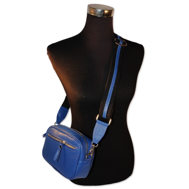 Ledertasche, Umhängetasche, echt Leder, royalblau, inkl. Textilgurt